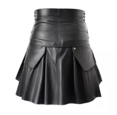 Mens Halloween Costume LARP Cosplay - Handmade Black Real Leather Gladiator Kilt • $114.99