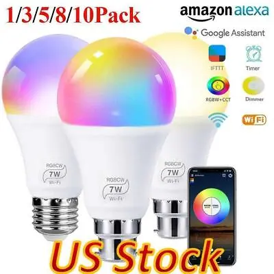 US For Alexa/Google Smart LED Light Bulbs Dimmable Lamp E27 B22 Remote Control • $11.51