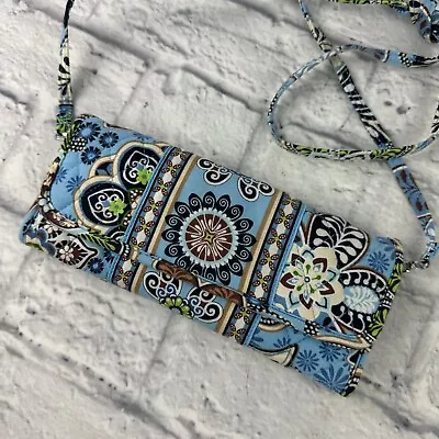 Vera Bradley Sleek Wristlet Bali Blue Crossbody Purse Organizer Handbag Retired • $18