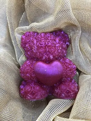 Bright Pink Holographic Rose Teddy Bear Ornament Gift Idea Birthday Valentines • £3.50