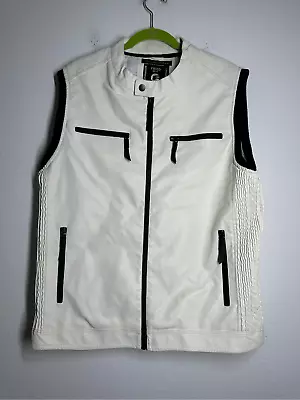 Fried Denim NYC Faux Leather White Full Zip Bomber Vest Sz XL • $19.98