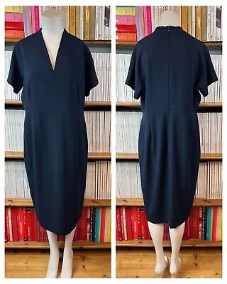 Marina Rinaldi Womens Size UK 16 21 Dress Navy Pencil Formal Tailored Midi Shift • £55