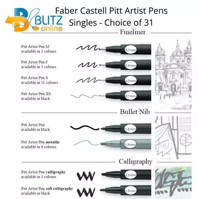 Faber Castell PITT Artist Fineliner Pens In Assorted India Ink Colours & Sizes • £4.60