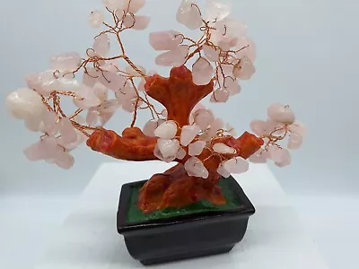 Bonsai Tree Natural Rose Pink Quartz Crystal  6 Inches Tall Money Tree • $22.98