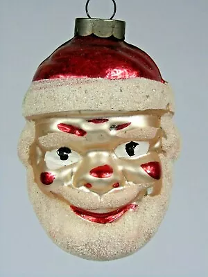 Vintage Blown Silvered Glass SANTA HEAD Mica Christmas Ornament Germany • $15