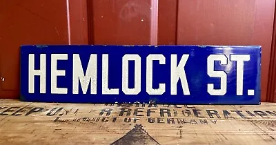 Early Vintage Cobalt Blue Porcelain HEMLOCK ST Street Transportation Sign MAINE • $125