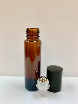 10ml PLAIN 1/3 Oz AMBER Glass Bottles With Plastic Black Cap & Steel Roller • $119.99