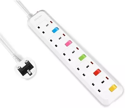 3M Extension Lead 5 Way Power Strip Plug 5 Individual Switch Wall Mountable • £12.99