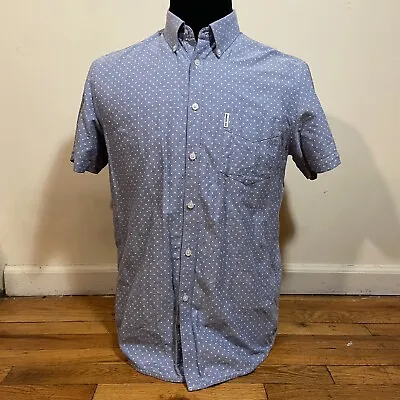 Ben Sherman Shirt Mens Large White Blue Polka Dot Button Up Short Sleeve Top • $12.60