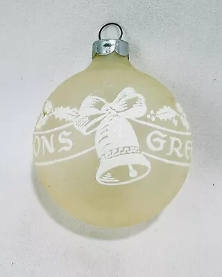 Unsilvered Glass Seasons Greetings Bell Stencil Christmas Ornament Shiny Brite • $16