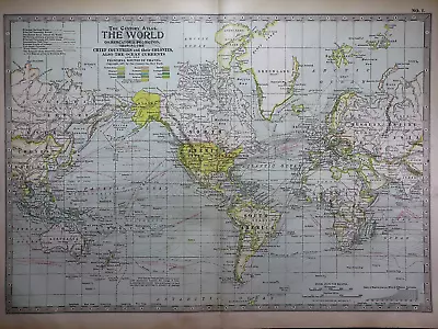 Old 1902 Century Atlas Map ~ THE WORLD On MERCATOR'S PROJECTION ~(12x16) -#1134 • $20