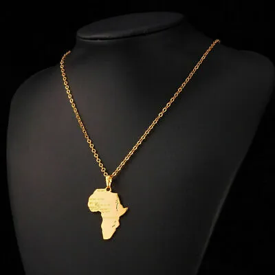 Gold Africa Necklace Pendant & 22 Inch Chain Rasta Reggae Afro Black African U.K • $11.19