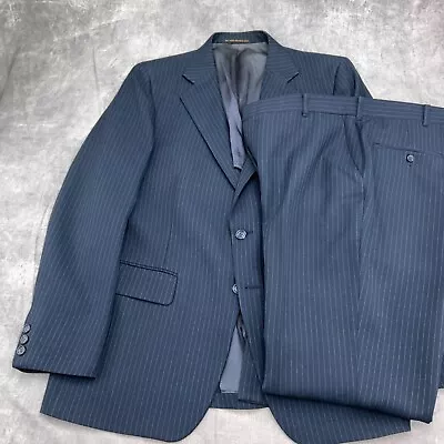 VTG Tailored By Richman Brothers Suit Men 44R/36W X 31L Blue White Pinstripe  • $49.97