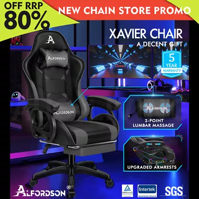 $139.85 • Buy ALFORDSON Gaming Office Chair Massage Racing Computer Seat Footrest Leather Grey