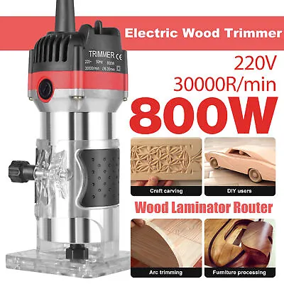 CONENTOOL 800W Palm Router Electric Hand Trimmer Wood Laminator Tool Set + Bit • £13.69