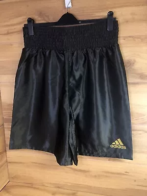 £22.99 • Buy Adidas Black Satin Boxing Shorts Size XL Uk Gold Logo Vgc