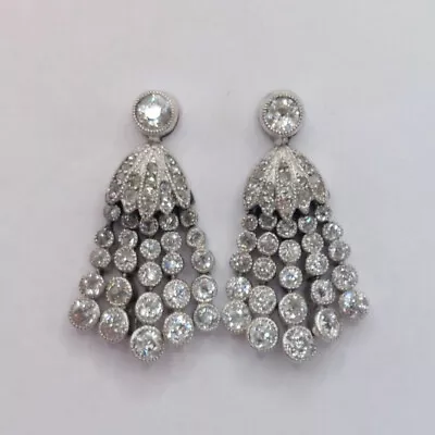 Antique Diamond Tassel Earrings Vintage Wedding Earrings 14K White Gold 1.8Ct CZ • $299.11