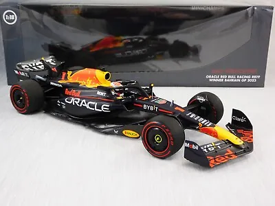 NEW !! 1/18 Minichamps 2023 F1 Red Bull RB19 Verstappen World Champ Bahrain GP • $145