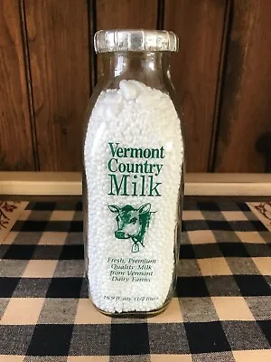Vermont Country Milk 1/2 Liter Milk Bottle Green One Side Pyro • $5