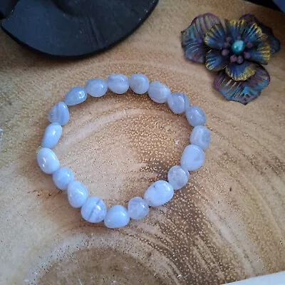 Blue Lace Agate Bracelet Crystal Healing Communication Throat Chakra Gift  • £13.99