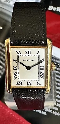 Vintage Cartier Paris Solid 18k Yellow Gold LC Extra Thin Tank Dress Watch WOW! • $7950