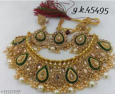 Indian Bollywood Kundan Green Gold Plated Choker Necklace Ethnic Jewelry Set A21 • $21.57
