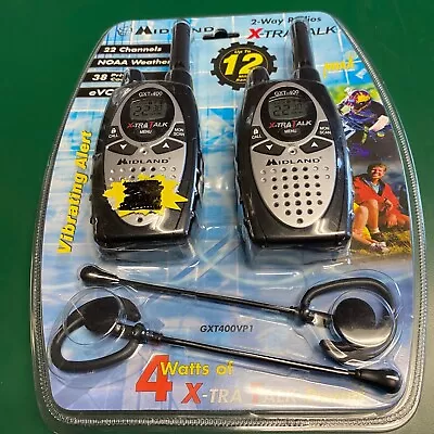 2-Midland X-tra GXT-400 Black/Silver Handheld 22 Channels 12 Mile Two Way Radios • $41