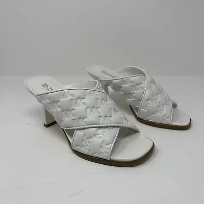 Michael Kors Gideon Mule Sandals Women's 5 M White EMB Faux Leather Heeled S0593 • $54.99