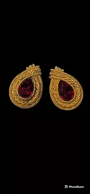 Vintage Signed Swarovski Red Crystal Goldtone Clips • $35