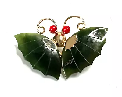 Gold Tone Red Eyed Green Jade Stone Butterfly Vintage Brooch Jewelry Lot Z • $1.25