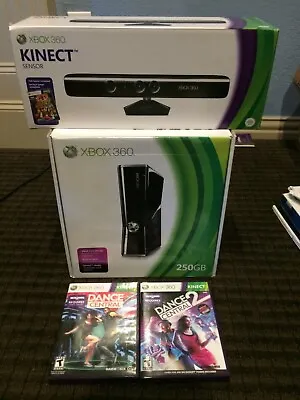 Microsoft Xbox 360 S 250GB Glossy Black Console + Kinect Bundle 8 Games Excellen • $225