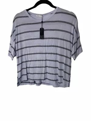 Michelle By Comune Junior's Mingus-Stripe Boxy Tee Shirt Baby Blue/Black Small • $6