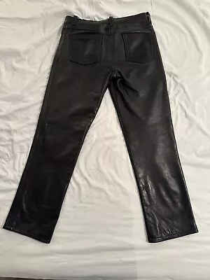 David Samuel Menkes Custom Thick Black Leather Straight Leg Jeans Size 30 • $50