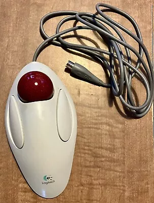 Vtg Logitech PC Computer T-CM14 Pale Gray Red Marble Mouse 4872A126 Home Office • $29