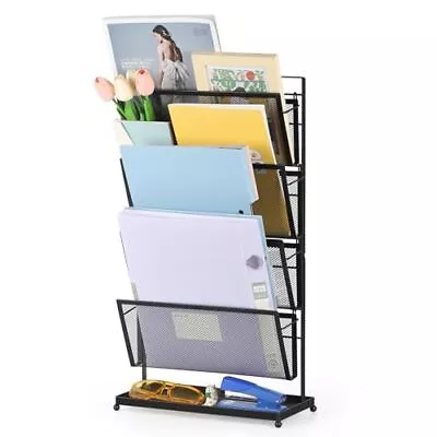 Magazine File Holder Floor Magazine Rack 4 Tier Brochure Display Stand Storag... • $42.58