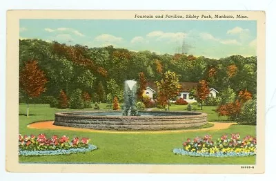 Mankatominnesota-fountain/pavilion-sibley Park-pm1952-linen--(mn-m) • $3.99