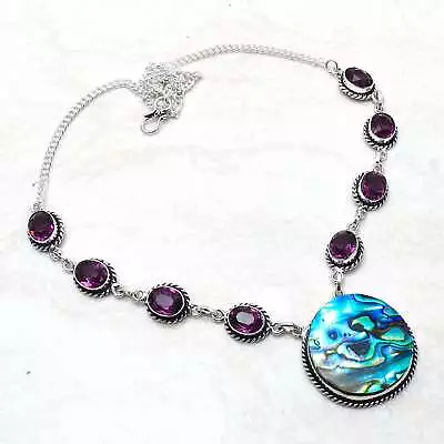 Abalone Shell Amethyst Gemstone Ethnic Handmade Necklace Jewelry 39 Gms AN 10409 • $4.25