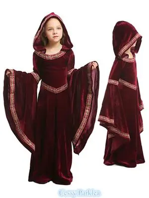 U-E12 Girls Deluxe Burgundy Gown Game Thrones Renaissance Medieval Queen Costume • $36.95