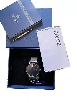 Burei Mens Automatic Watch 15033 Exhibition Back Silver Case Black Dial Free P&P • £45