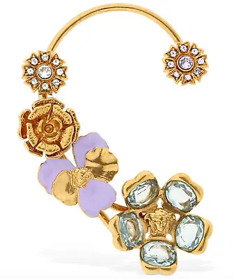 NIB Versace Flower Medusa Logo Crystal Enamel Antique Gold Ear Cuff Earring $795 • $249.99