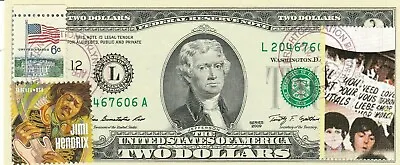 $2 Dollars 2009 Stamp Cancel Jimi Hendrix Lucky Money Value $150 • $120