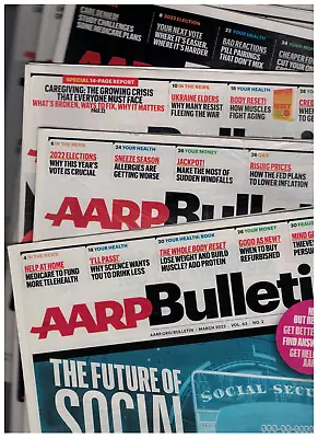 AARP BULLETIN 2022 - SEVEN ISSUES: March-August Oct-Nov RETIREMENT MONEY + • $13.95