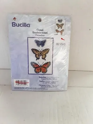 Bucilla Butterflies Crewel Embroidery Kit Vintage 2002 NEW OLD STOCK 43124 • $12