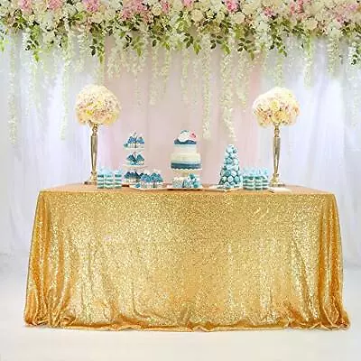 Manteles De Mesa Tela Para Fiestas Bodas Cumpleaños Lentejuelas Gold Rectangular • $38.05