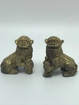 Foo Dog Asian Lion Figurine  Vintage Carved Mini Statue Lot Of 2 Approx 2”X2” • $17.99