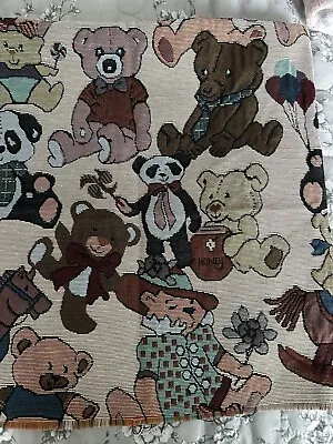 Vintage Teddy Bear Woven Fabric Tapestry Upholstery 27” X 28” Piece • $12