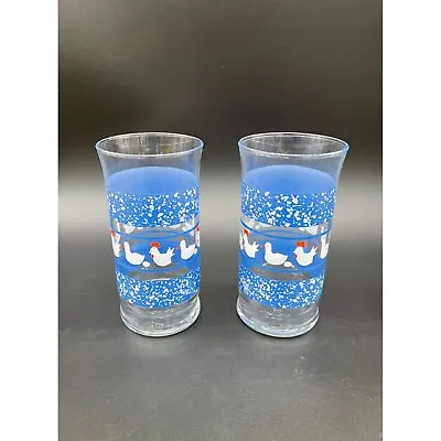 Vintage Tumblers Libbey Glasses Chicken Egg Duck Blue Speckle Rooster Farmhouse • $16