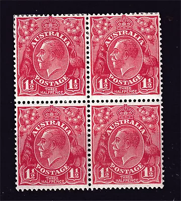 KGV 1 1/2d RED MINT & MINT UNHINGED BL 4 SMALL M/W/MARK 12 1/2 X 13 1/2 (M70) • $9.95