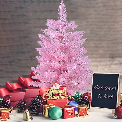 Artificial Christmas Pink Tabletop Pine Tree W/Plastic Stand Xmas In/Outdoor 2FT • $31.41