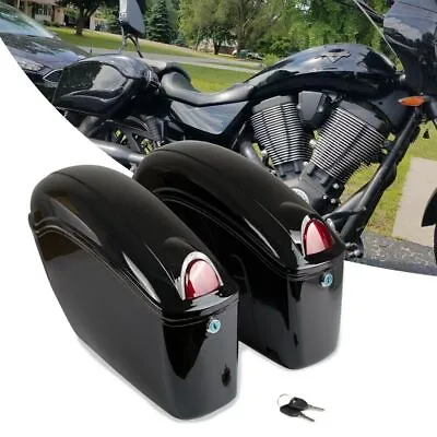 Black For Harley Cruiser Motorcycle Universal Luggage Hard Saddle Bags W/ Light • $72.90